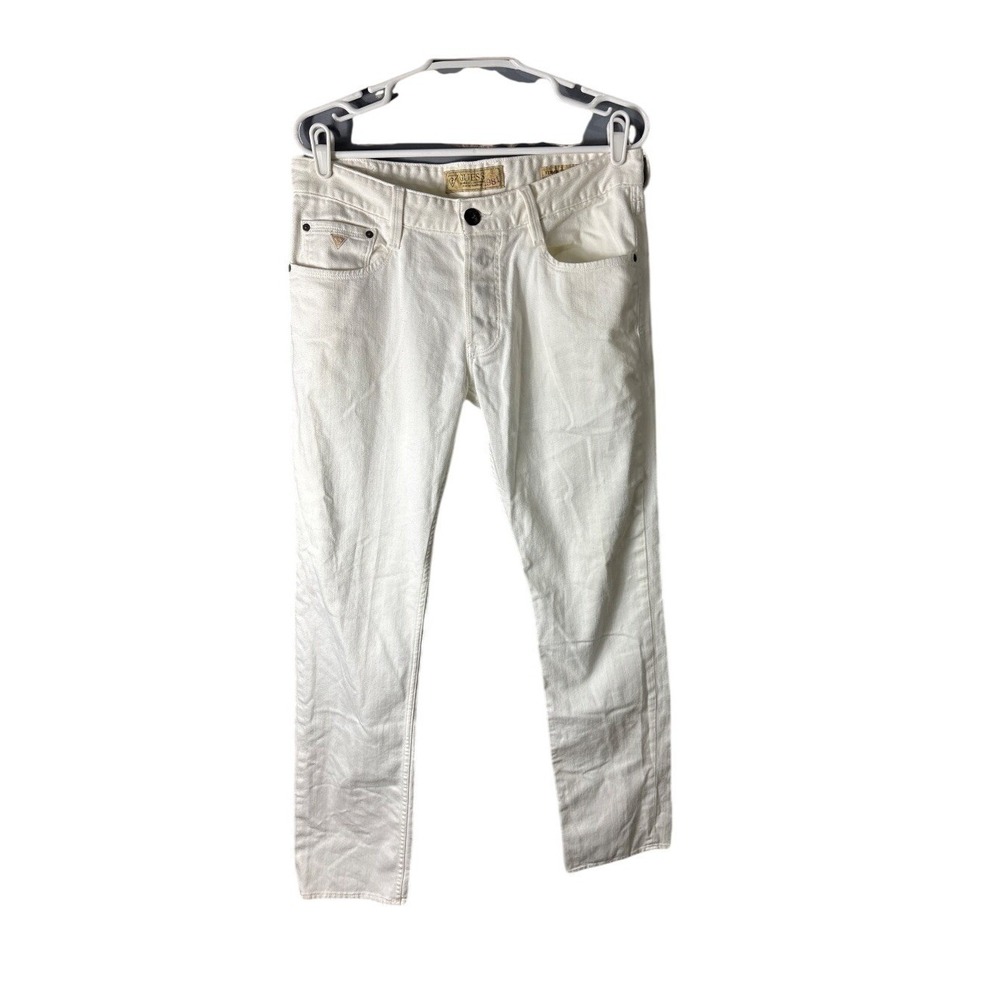 Guess Vermont Slim Tapered Jeans Wms 33 Off-White Denim Button Fly Classic Chic